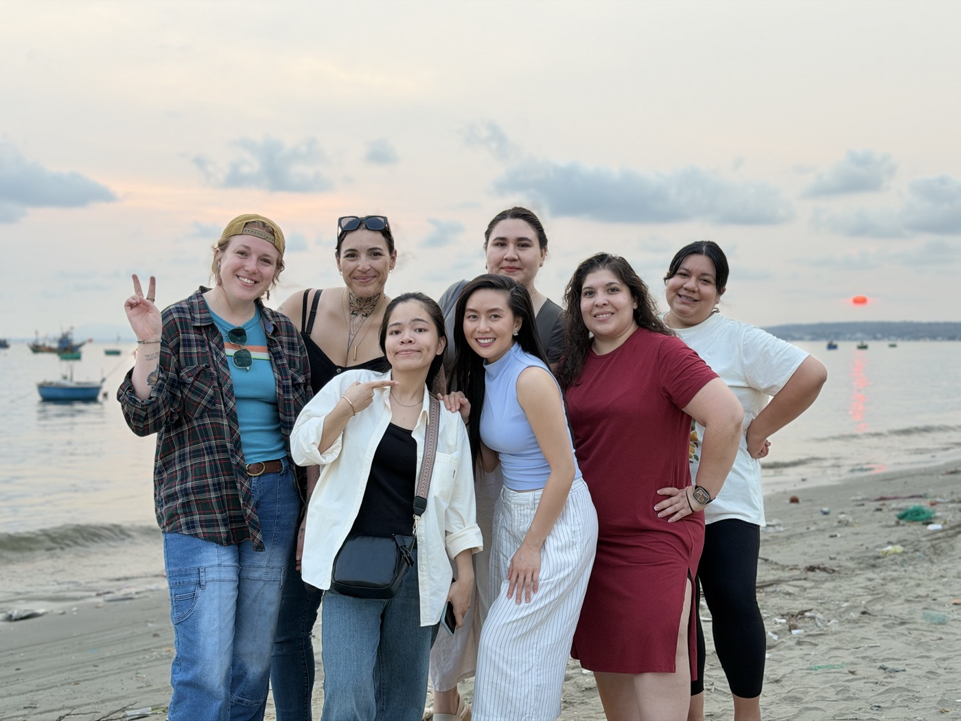 The team on the beach at sunset